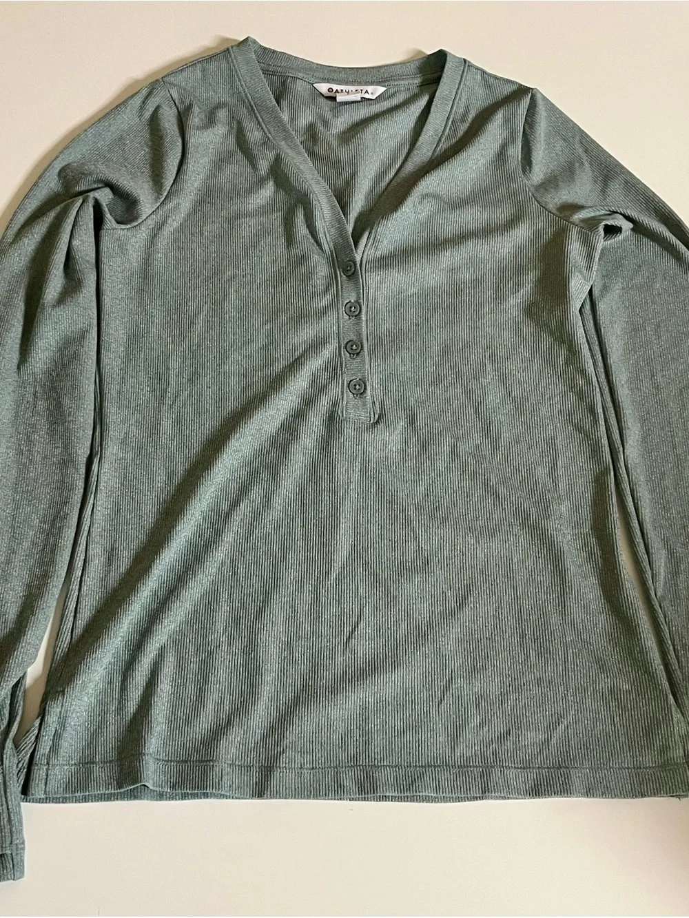 Athleta Sage Green Long Sleeve Henley Tee